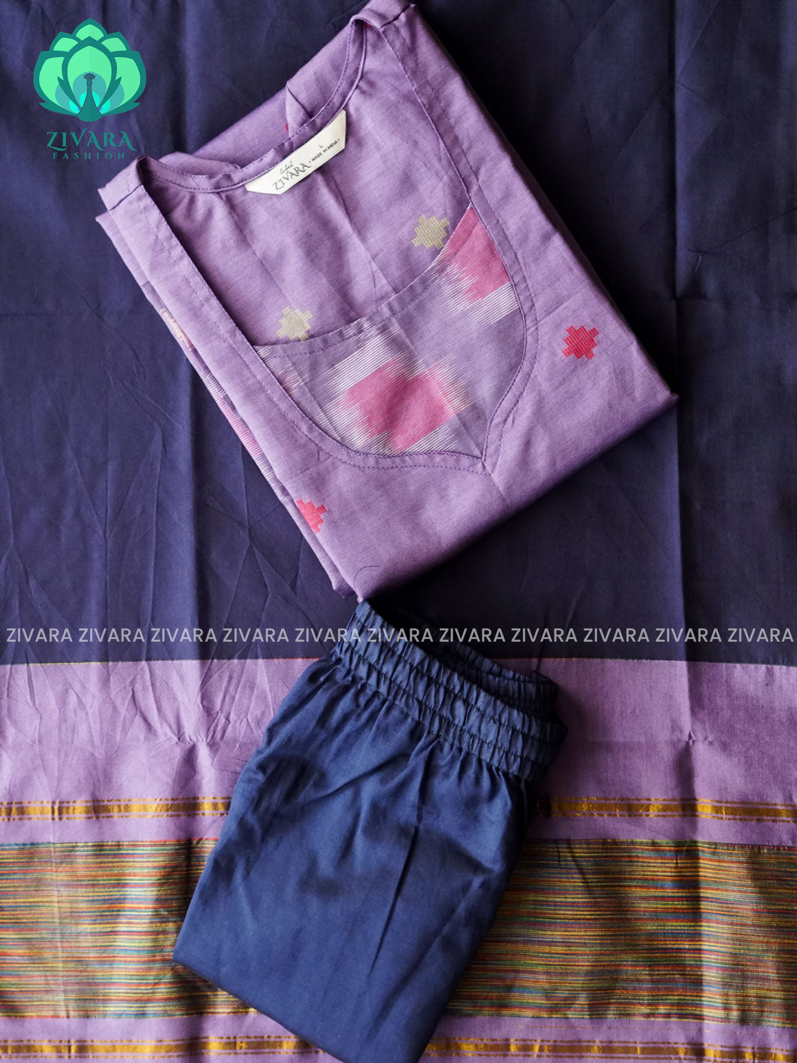 PREORDER - Neela - Lavender and Blue Pochampally 3 piece suit set - SALWAR SUIT WITH DUPATTA - LABEL ZIVARA