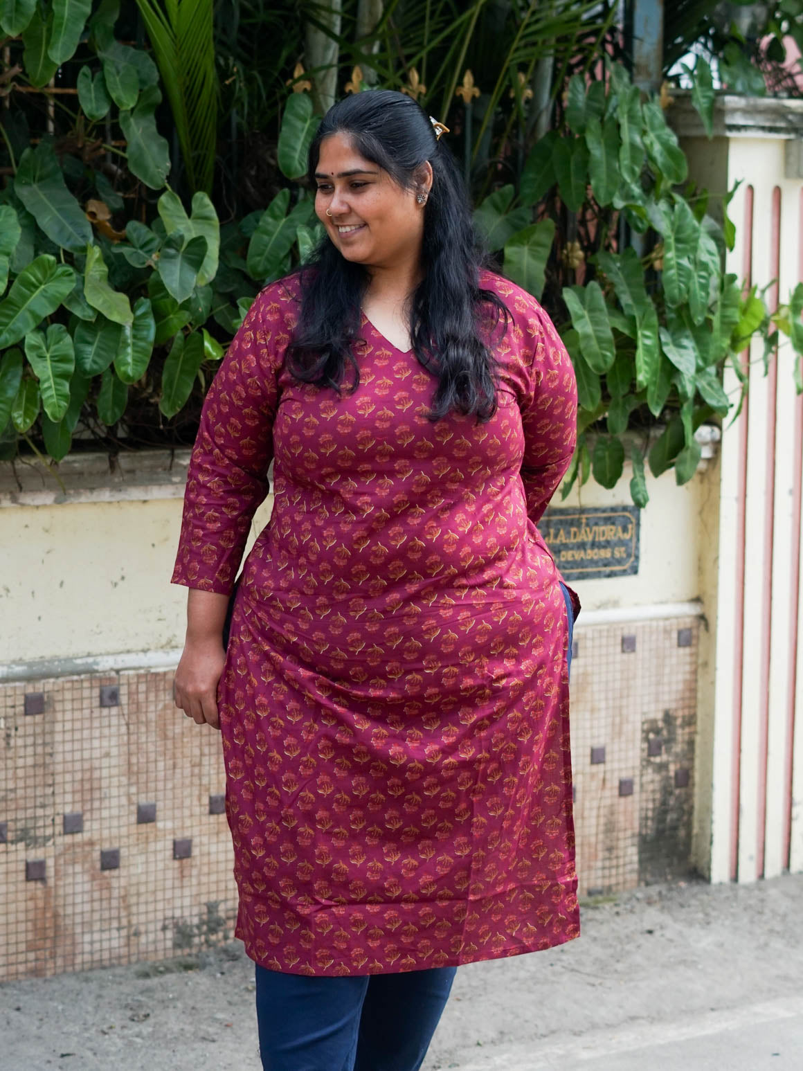 Mira -PURPLE FLORAL-Trending print cotton straight cut kurti for office wear - LABEL ZIVARA