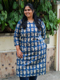 Mira -BLUE KALAMKARI -Trending print cotton straight cut kurti for office wear - LABEL ZIVARA