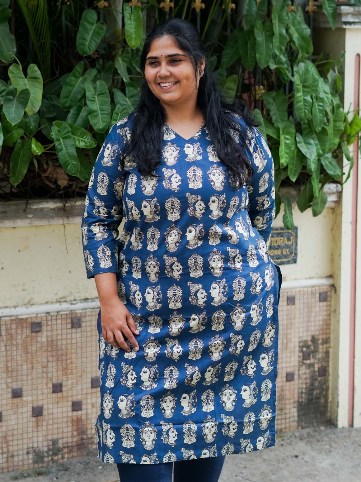 Mira -BLUE KALAMKARI -Trending print cotton straight cut kurti for office wear - LABEL ZIVARA