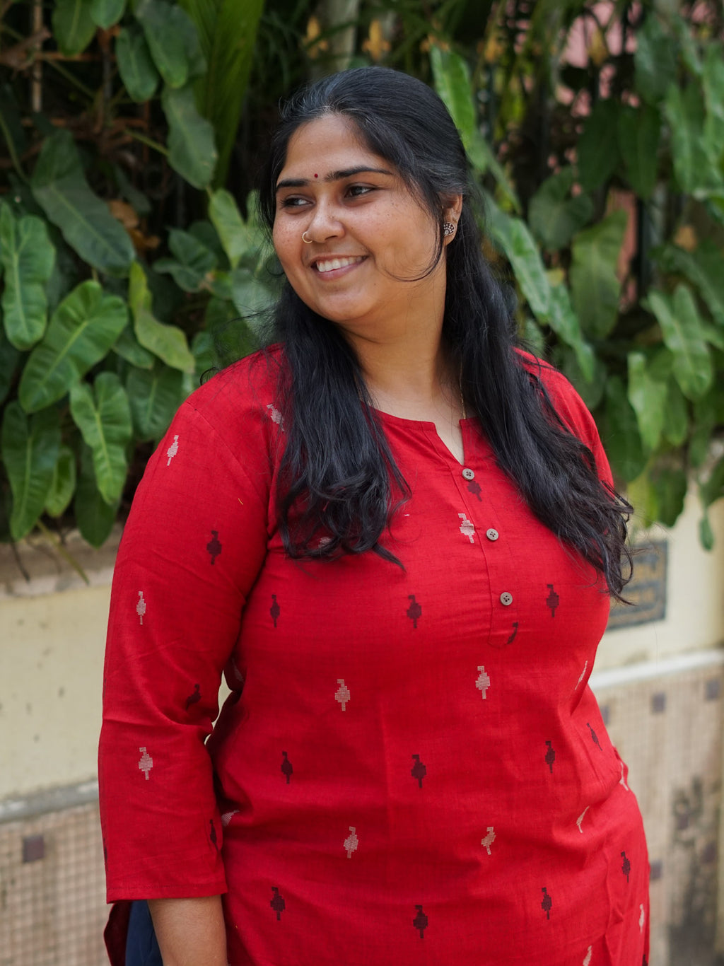 Mira -RED HANDLOOM -Trending print cotton straight cut kurti for office wear - LABEL ZIVARA