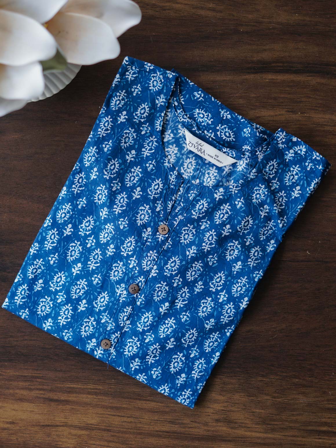 Mira -INDIGO BLUE-Trending print cotton straight cut kurti for office wear - LABEL ZIVARA