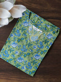 Mira - GREEN AND BLUE LEAF  -Trending print cotton straight cut kurti for office wear - LABEL ZIVARA