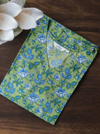 Mira - GREEN AND BLUE LEAF  -Trending print cotton straight cut kurti for office wear - LABEL ZIVARA
