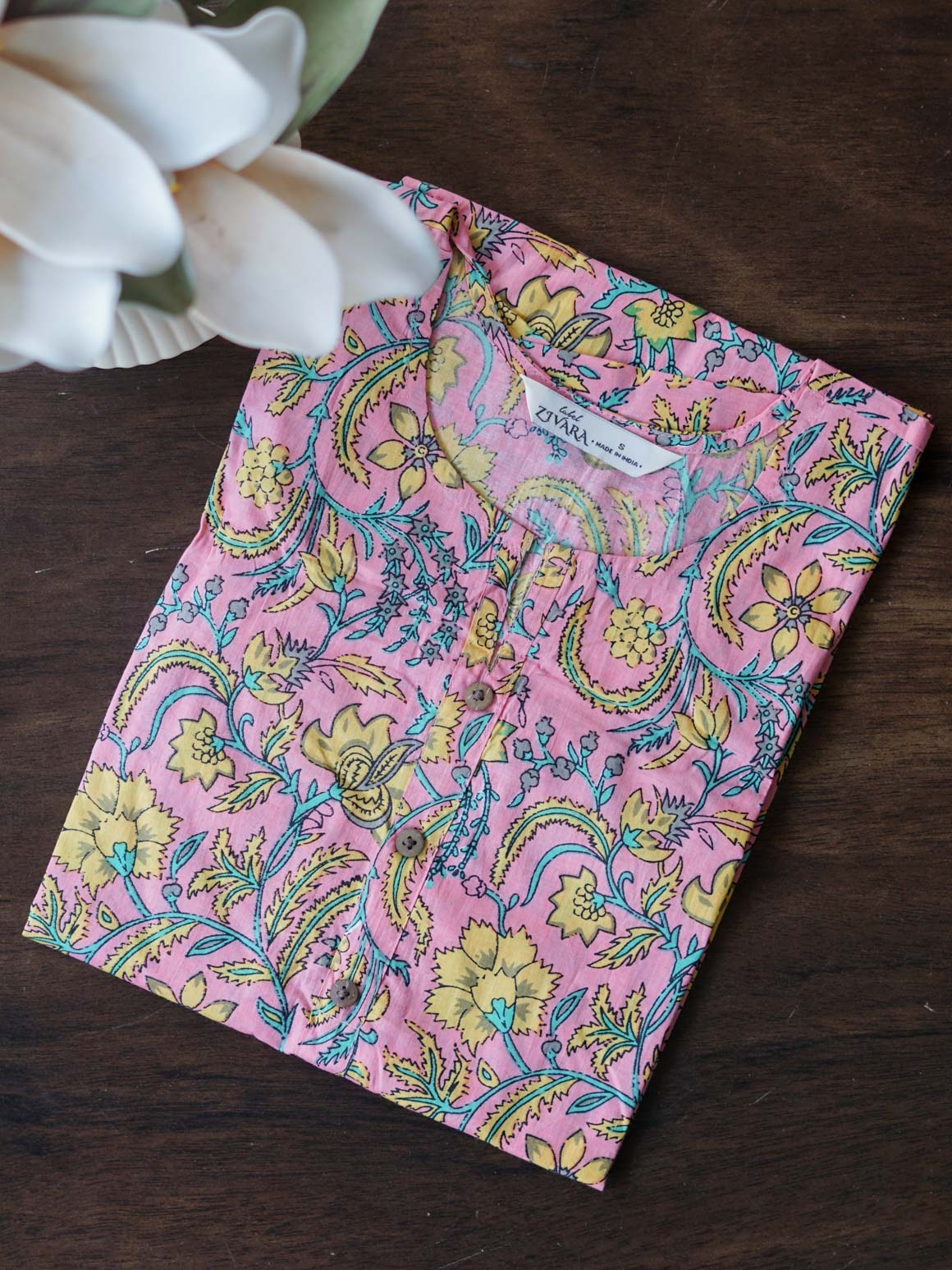 Mira -PINK FLORAL   -Trending print cotton straight cut kurti for office wear - LABEL ZIVARA