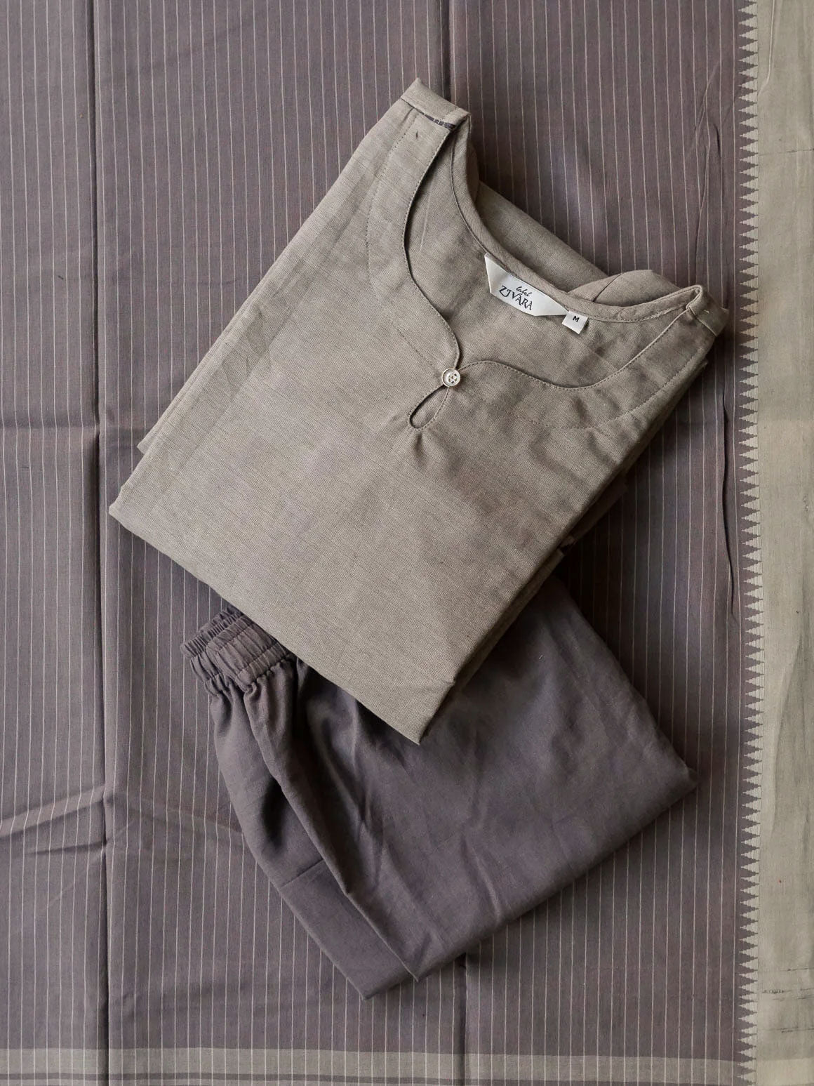 KEERTHI  - CEMENT GREY  - OFFICE WEARS- HANDLOOM COTTON- SALWAR SUIT WITH DUPATTA - LABEL ZIVARA