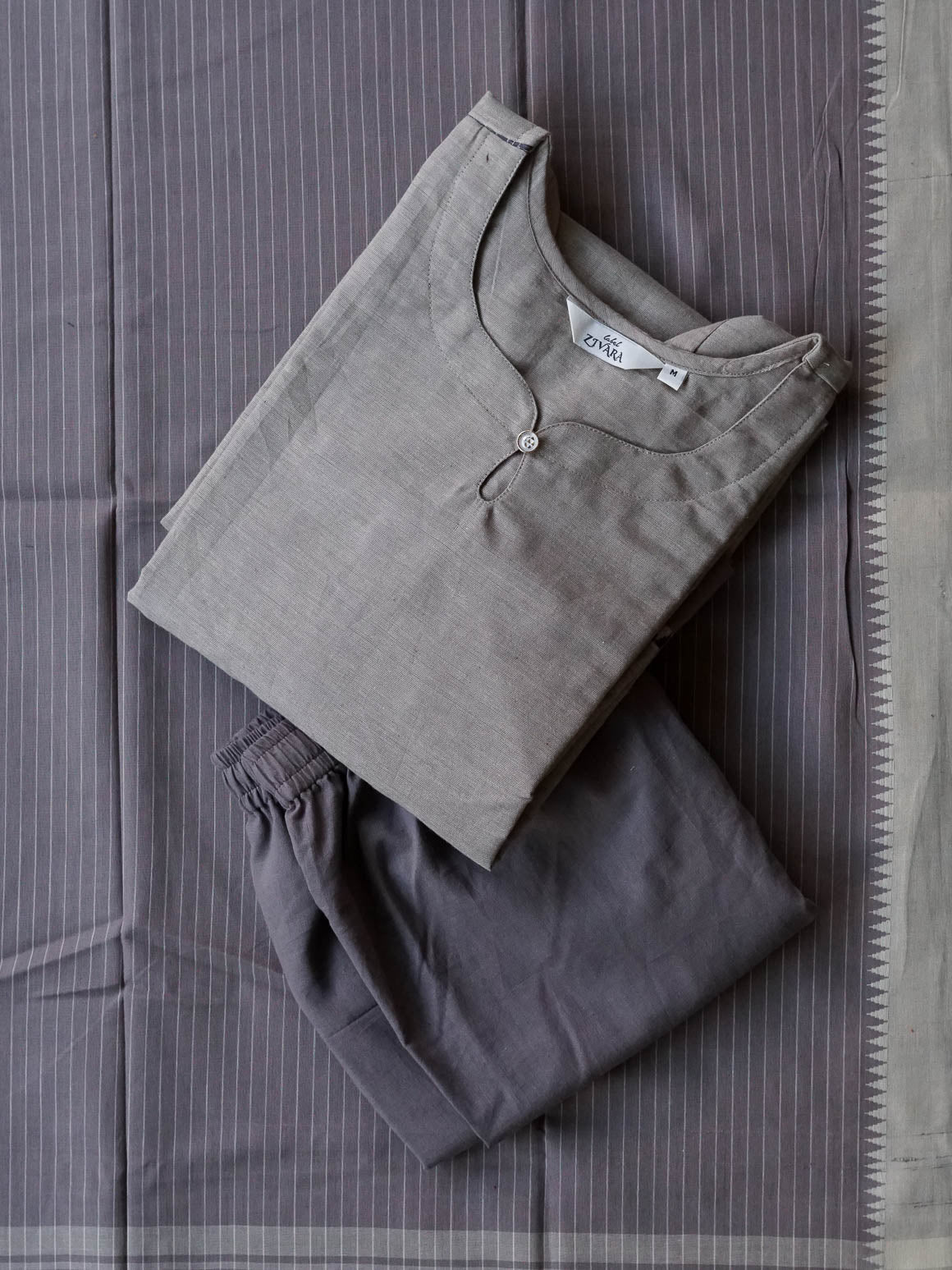 PREORDER- KEERTHI  - CEMENT GREY  - OFFICE WEARS- HANDLOOM COTTON- SALWAR SUIT WITH DUPATTA - LABEL ZIVARA