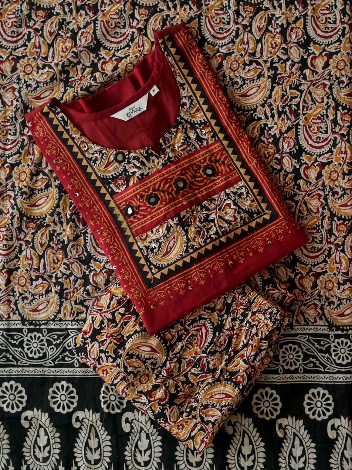 AIRA  - BLOOD RED  - OFFICE WEARS- HANDLOOM COTTON- SALWAR SUIT WITH DUPATTA - LABEL ZIVARA