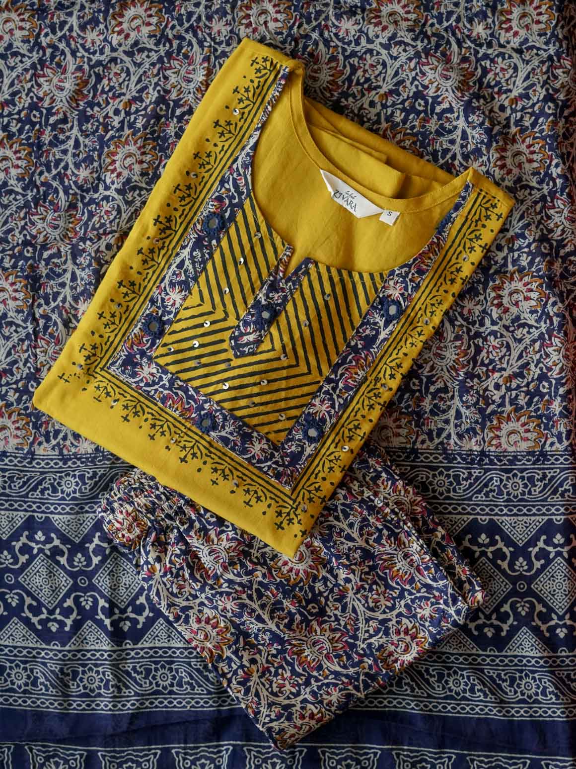 AIRA  - MUSTARD YELLOW  - OFFICE WEARS- HANDLOOM COTTON- SALWAR SUIT WITH DUPATTA - LABEL ZIVARA