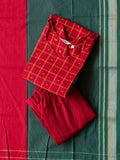 PREORDER - Parvathi - Brilliant Red and Green OFFICE WEARS- HANDLOOM COTTON- SALWAR SUIT WITH DUPATTA - LABEL ZIVARA