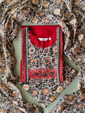 AIRA -RED - OFFICE WEARS- HANDLOOM COTTON- SALWAR SUIT WITH DUPATTA - LABEL ZIVARA