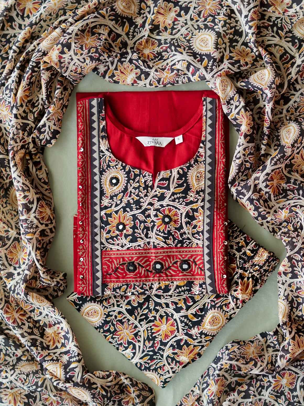 PREORDER - AIRA  -RED  - OFFICE WEARS- HANDLOOM COTTON- SALWAR SUIT WITH DUPATTA - LABEL ZIVARA