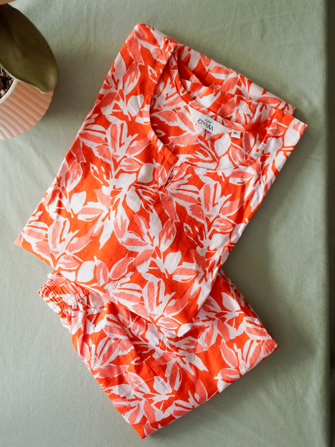 Imai- ORANGE-  COMFY AND OFFICE WEAR COTTON Full length straight cut coord sets for women- Label Zivara