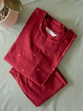 Imai- MAROON-  COMFY AND OFFICE WEAR pure handloom cotton pre-washed Full length straight cut coord sets for women- Label Zivara