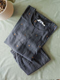 Imai- GREY-  COMFY AND OFFICE WEAR pure handloom cotton pre-washed Full length straight cut coord sets for women- Label Zivara