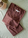 Imai- CHOCOLATE-  COMFY AND OFFICE WEAR pure handloom cotton pre-washed Full length straight cut coord sets for women- Label Zivara
