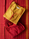 Sampoorna - red and yellow  OFFICE WEARS- HANDLOOM mangalgiri COTTON- SALWAR SUIT WITH DUPATTA - LABEL ZIVARA