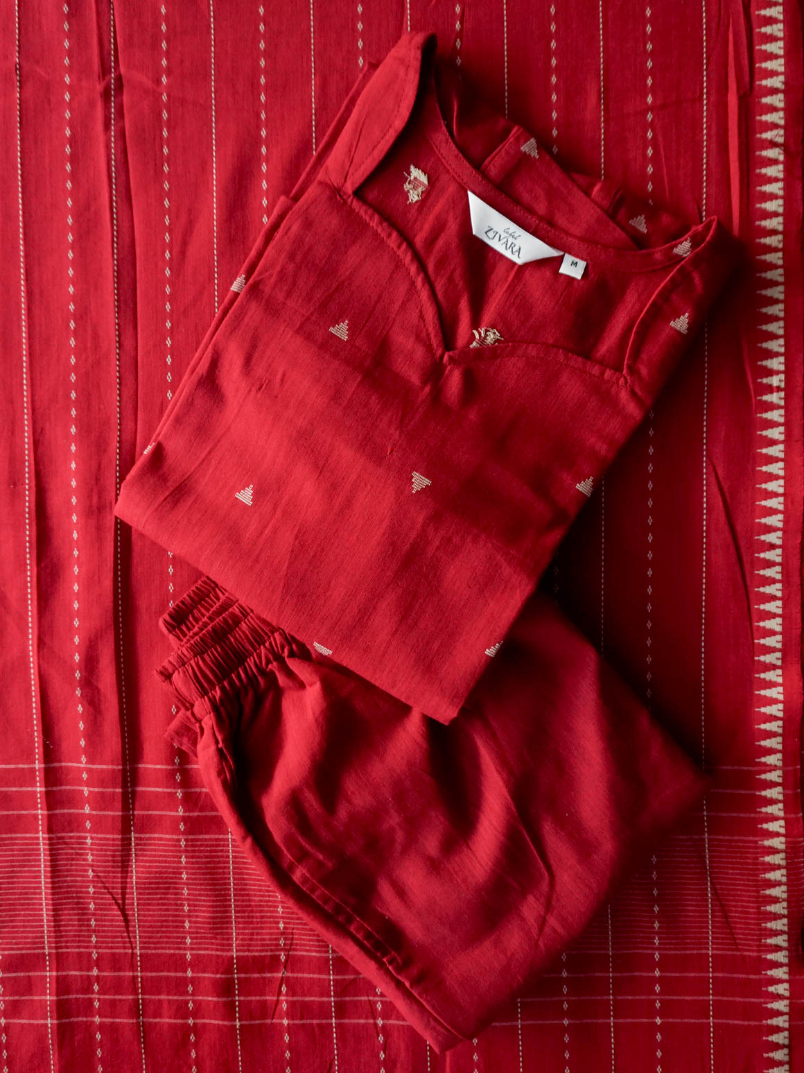 Jhaanavi - red  OFFICE WEARS- HANDLOOM COTTON- SALWAR SUIT WITH DUPATTA - LABEL ZIVARA
