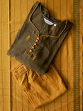Sampoorna - Olive green and yellow  OFFICE WEARS- HANDLOOM mangalgiri COTTON- SALWAR SUIT WITH DUPATTA - LABEL ZIVARA
