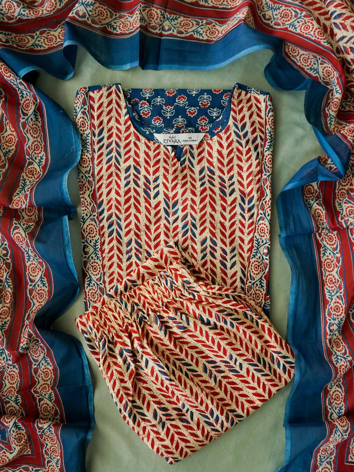 PREORDER -  ABINAYA -  DARK BLUE WITH RED  - OFFICE WEARS - JAIPUR COTTON - SALWAR SUIT WITH DUPATTA - LABEL ZIVARA