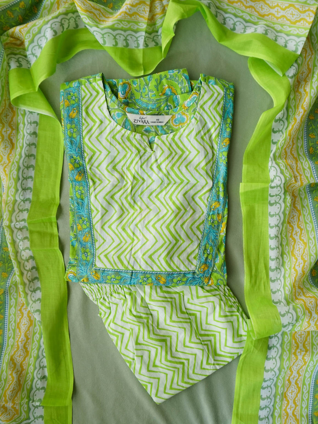 ABINAYA - PARROT GREEN  - OFFICE WEARS - JAIPUR COTTON - SALWAR SUIT WITH DUPATTA - LABEL ZIVARA