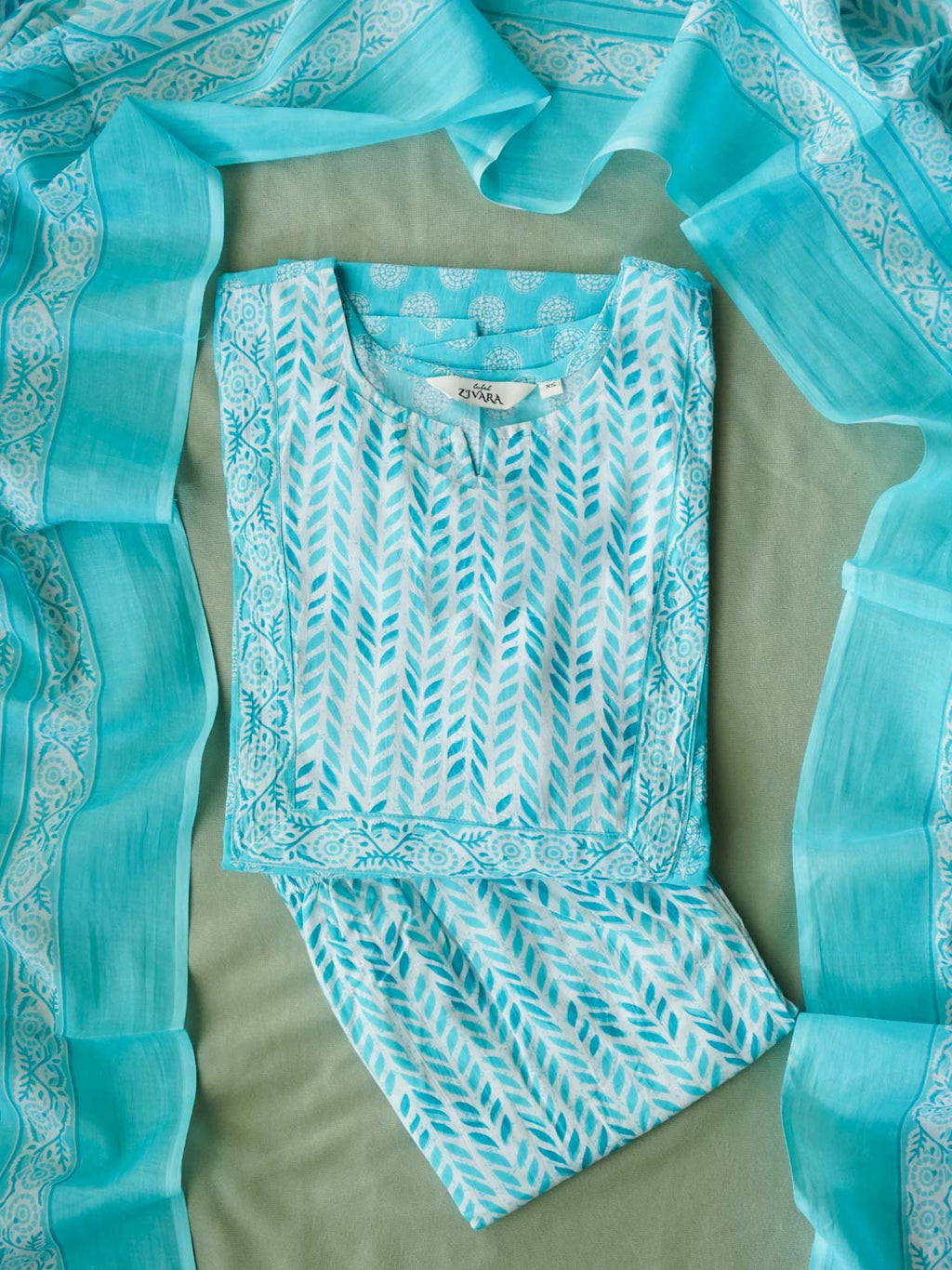 ABINAYA -  SKY BLUE - OFFICE WEARS - JAIPUR COTTON - SALWAR SUIT WITH DUPATTA - LABEL ZIVARA