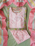 ABINAYA - PINK GREEN FLORAL  - OFFICE WEARS - JAIPUR COTTON - SALWAR SUIT WITH DUPATTA - LABEL ZIVARA