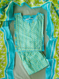 ABINAYA -  SKY BLUE WITH PARROT GREEN  - OFFICE WEARS - JAIPUR COTTON - SALWAR SUIT WITH DUPATTA - LABEL ZIVARA