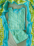 ABINAYA -  SKY BLUE WITH PARROT GREEN  - OFFICE WEARS - JAIPUR COTTON - SALWAR SUIT WITH DUPATTA - LABEL ZIVARA