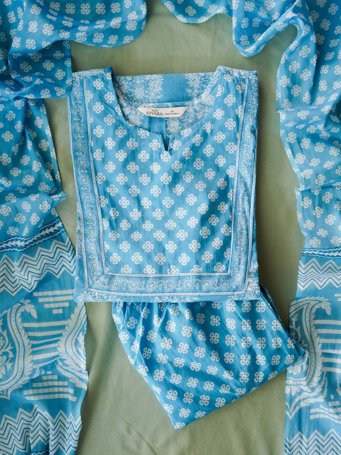 PREORDER -  ABINAYA -  GREYISH BLUE WITH WHITE  - OFFICE WEARS - JAIPUR COTTON - SALWAR SUIT WITH DUPATTA - LABEL ZIVARA