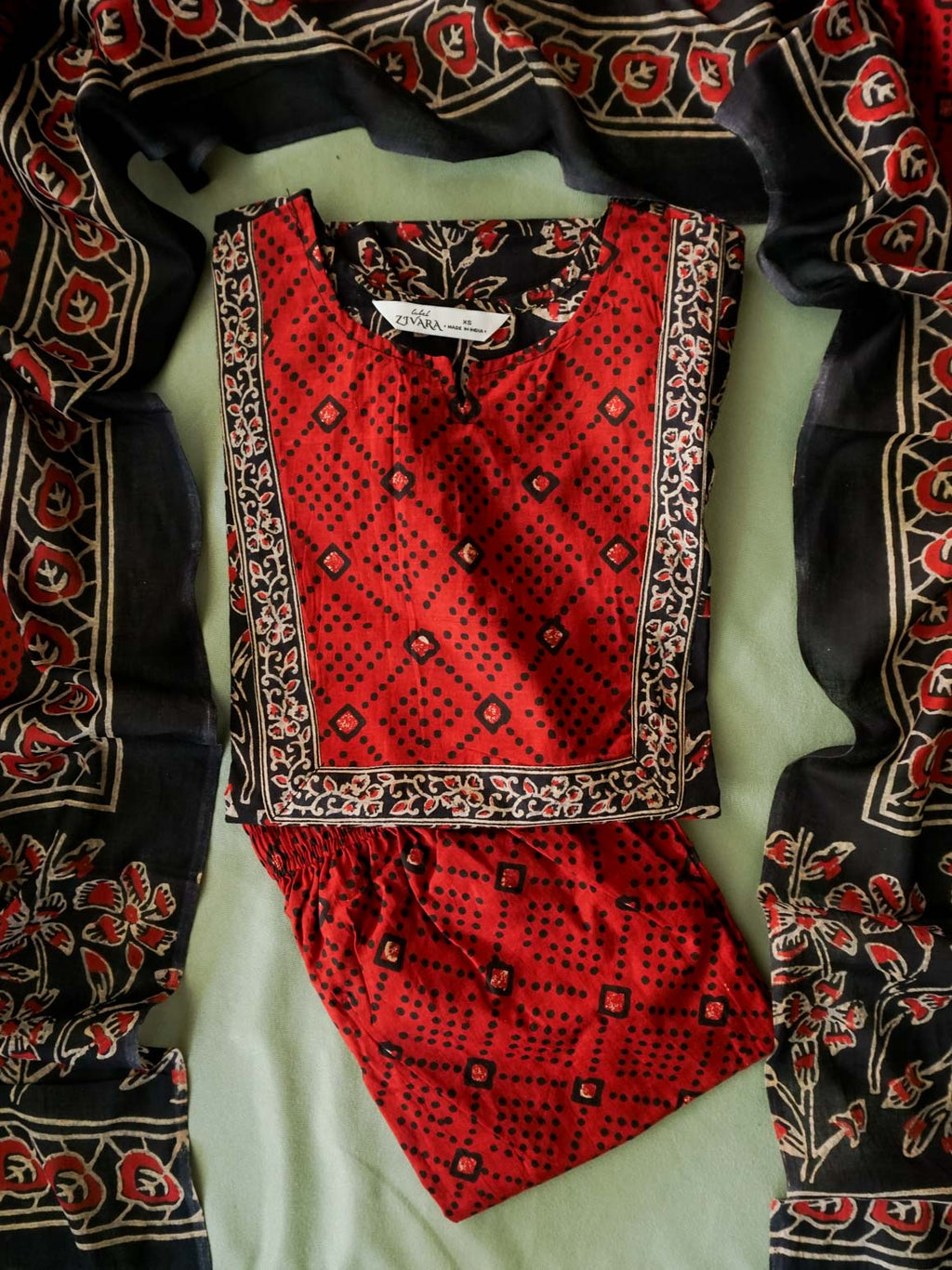 ABINAYA - BLACK AND RED - OFFICE WEARS - JAIPUR COTTON - SALWAR SUIT WITH DUPATTA - LABEL ZIVARA
