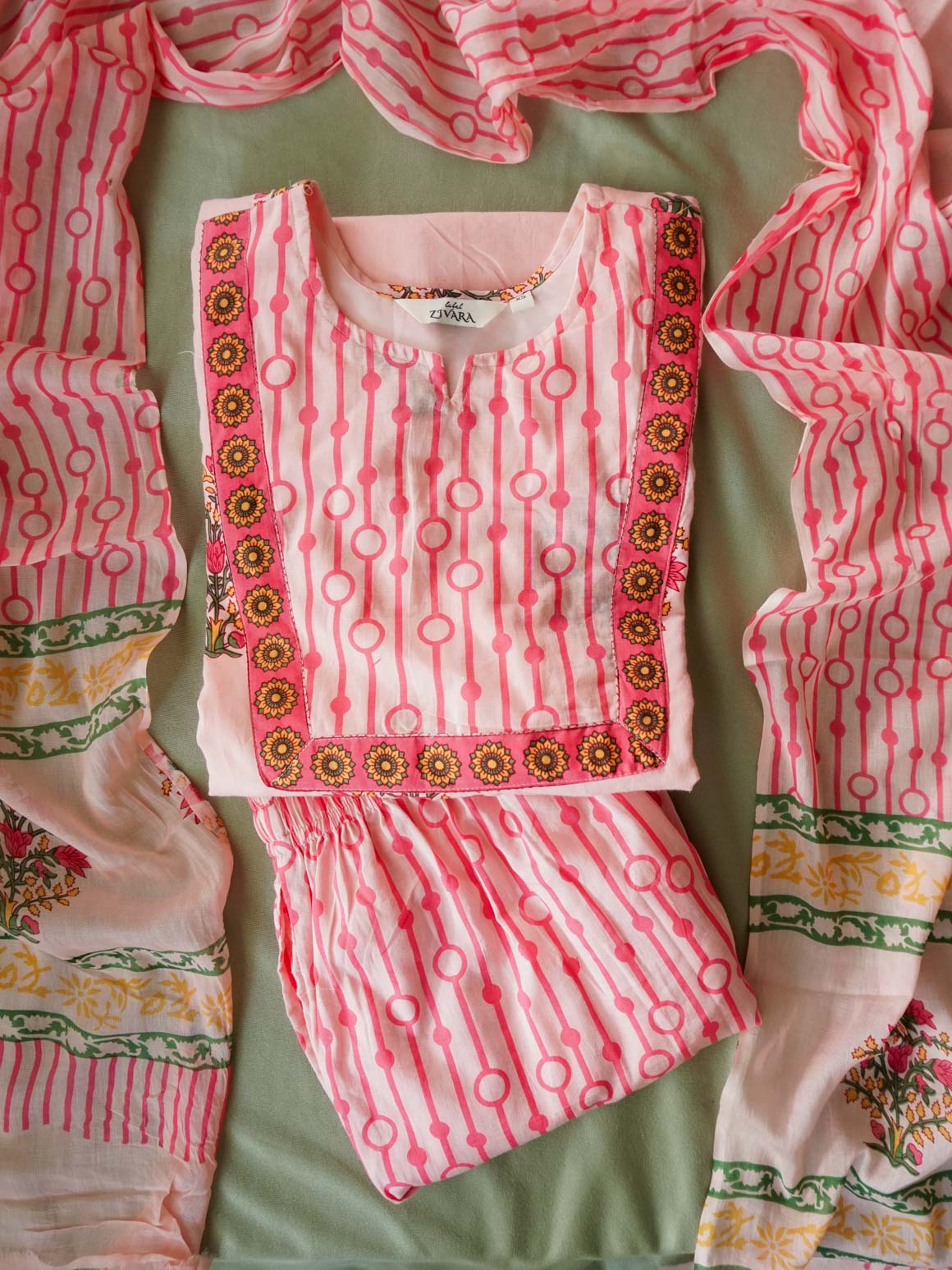 PREORDER -  ABINAYA - YELLOW PINK FLORAL  - OFFICE WEARS - JAIPUR COTTON - SALWAR SUIT WITH DUPATTA - LABEL ZIVARA