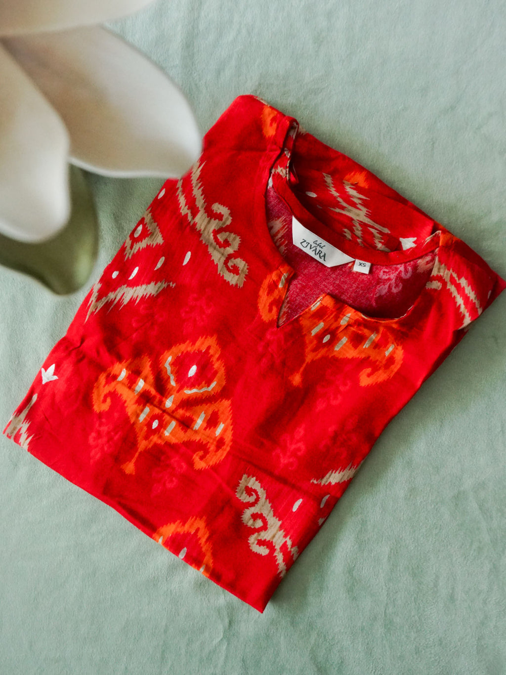 ANVI -  REDDISH ORANGE FLORAL  - Trending print VISCOSE straight cut kurti for office wear - LABEL ZIVARA