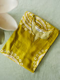 ANVI - MUSTARD GREEN  BANDHANI  - Trending print VISCOSE straight cut kurti for office wear - LABEL ZIVARA