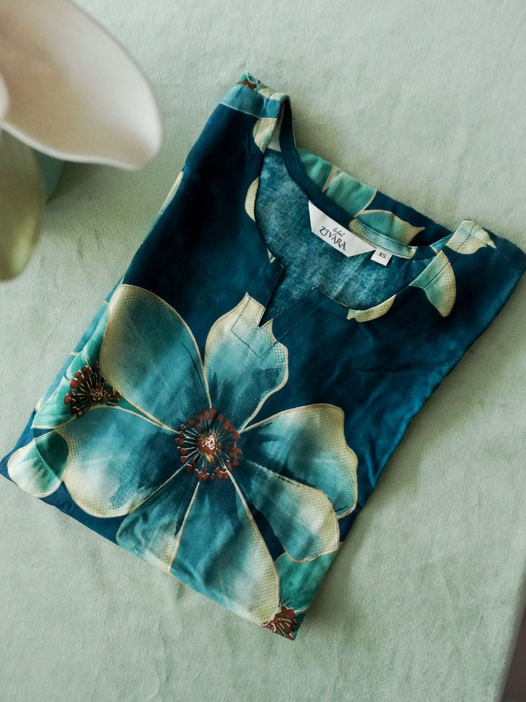 ANVI -  TEAL BLUE BLOOM FLORAL - Trending print VISCOSE straight cut kurti for office wear - LABEL ZIVARA