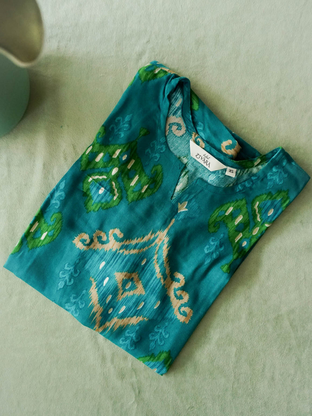 ANVI - TEAL GREEN  - Trending print VISCOSE straight cut kurti for office wear - LABEL ZIVARA