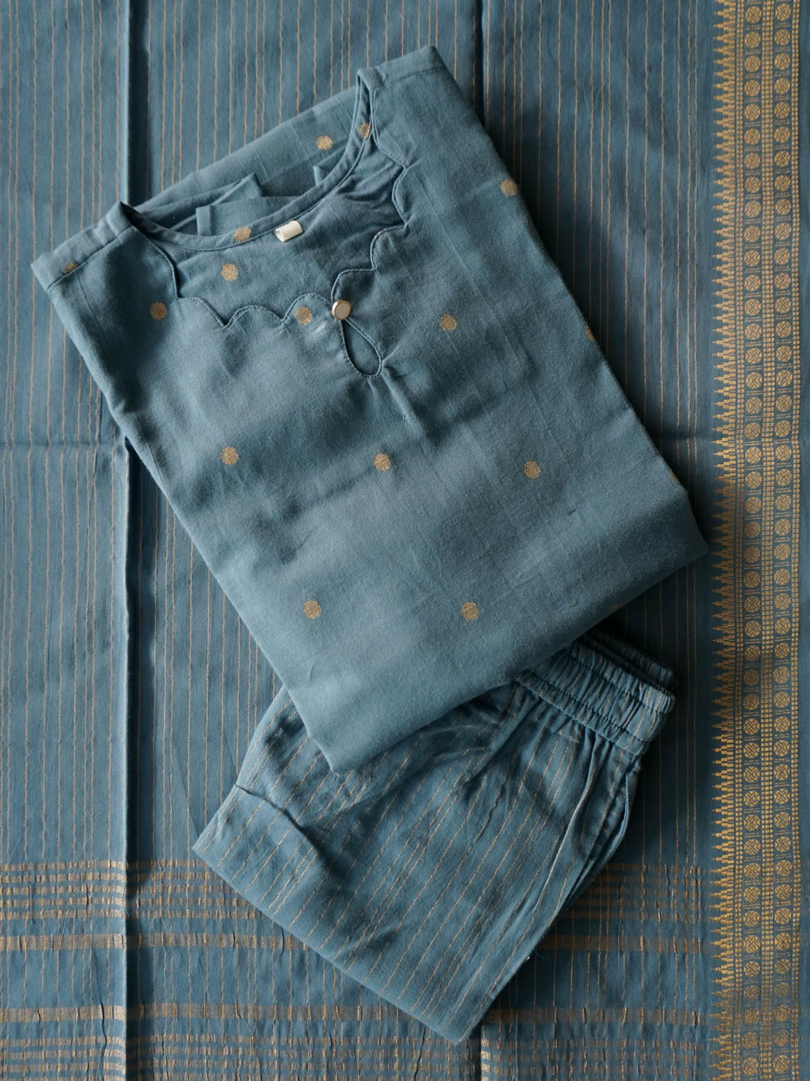 PREORDER - GOWRI- TEAL BLUE  OFFICE WEARS- HANDLOOM COTTON- SALWAR SUIT WITH DUPATTA - LABEL ZIVARA