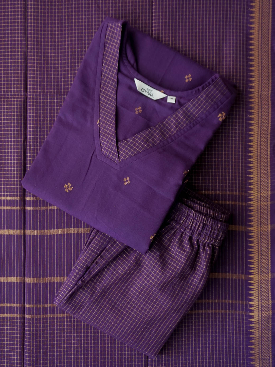 PREORDER - Nalina -Royal violet   OFFICE WEARS- HANDLOOM COTTON- SALWAR SUIT WITH DUPATTA - LABEL ZIVARA