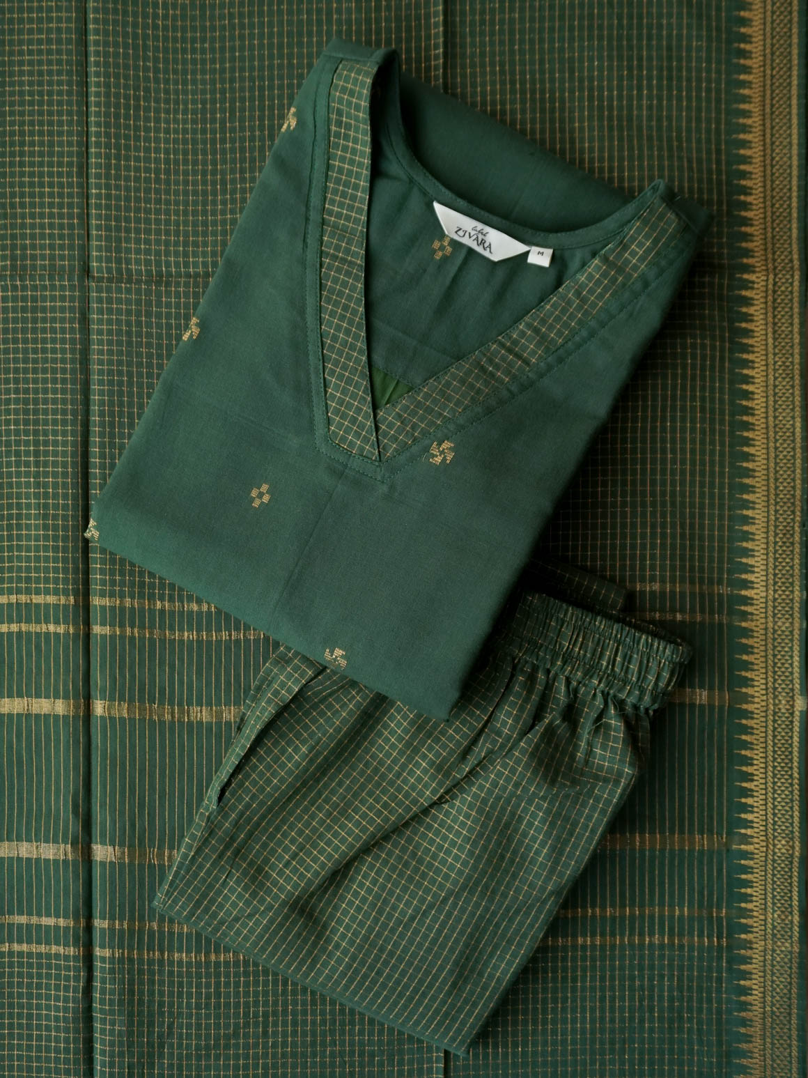 PREORDER - Nalina -Festive olive green OFFICE WEARS- HANDLOOM COTTON- SALWAR SUIT WITH DUPATTA - LABEL ZIVARA