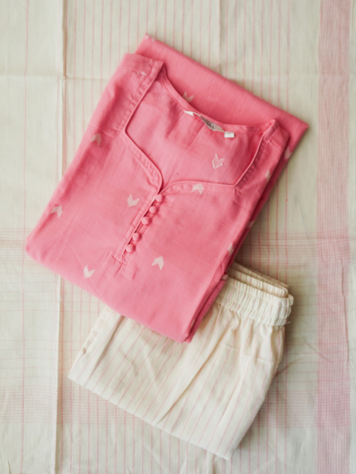 PREORDER - Haasini - Pink and Off white   OFFICE WEARS- HANDLOOM COTTON- SALWAR SUIT WITH DUPATTA - LABEL ZIVARA