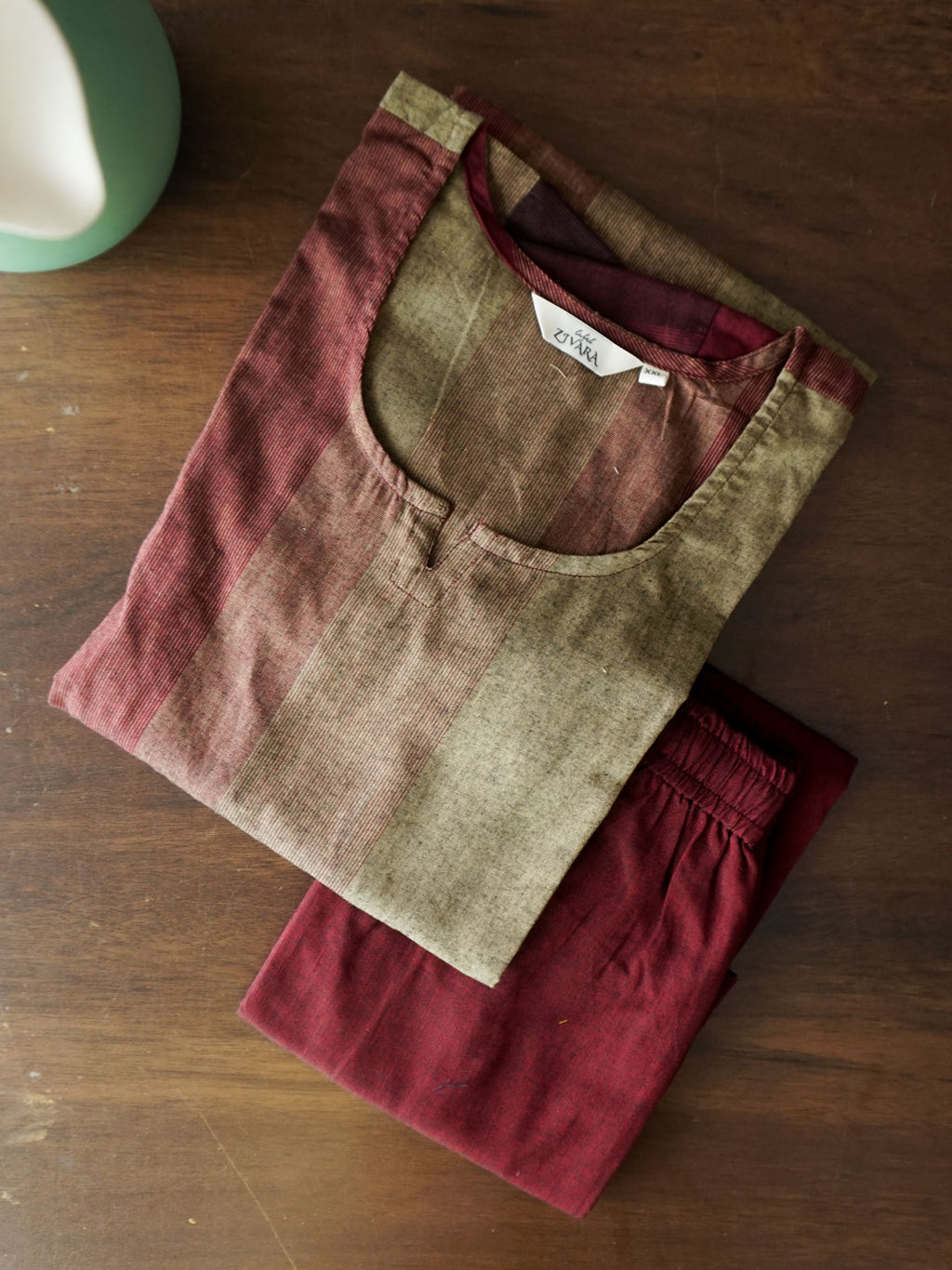 BROWN AND BEIGE - TAMIRA - COMFY AND OFFICE WEAR pure handloom cotton Full length A- LINE  coord sets for women- Label Zivara