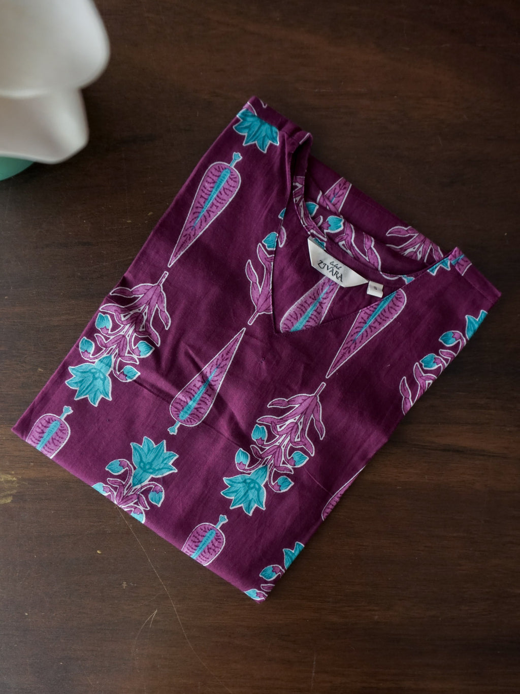 Mira -PURPLE PINE CONE BIG -Trending print cotton straight cut kurti for office wear - LABEL ZIVARA