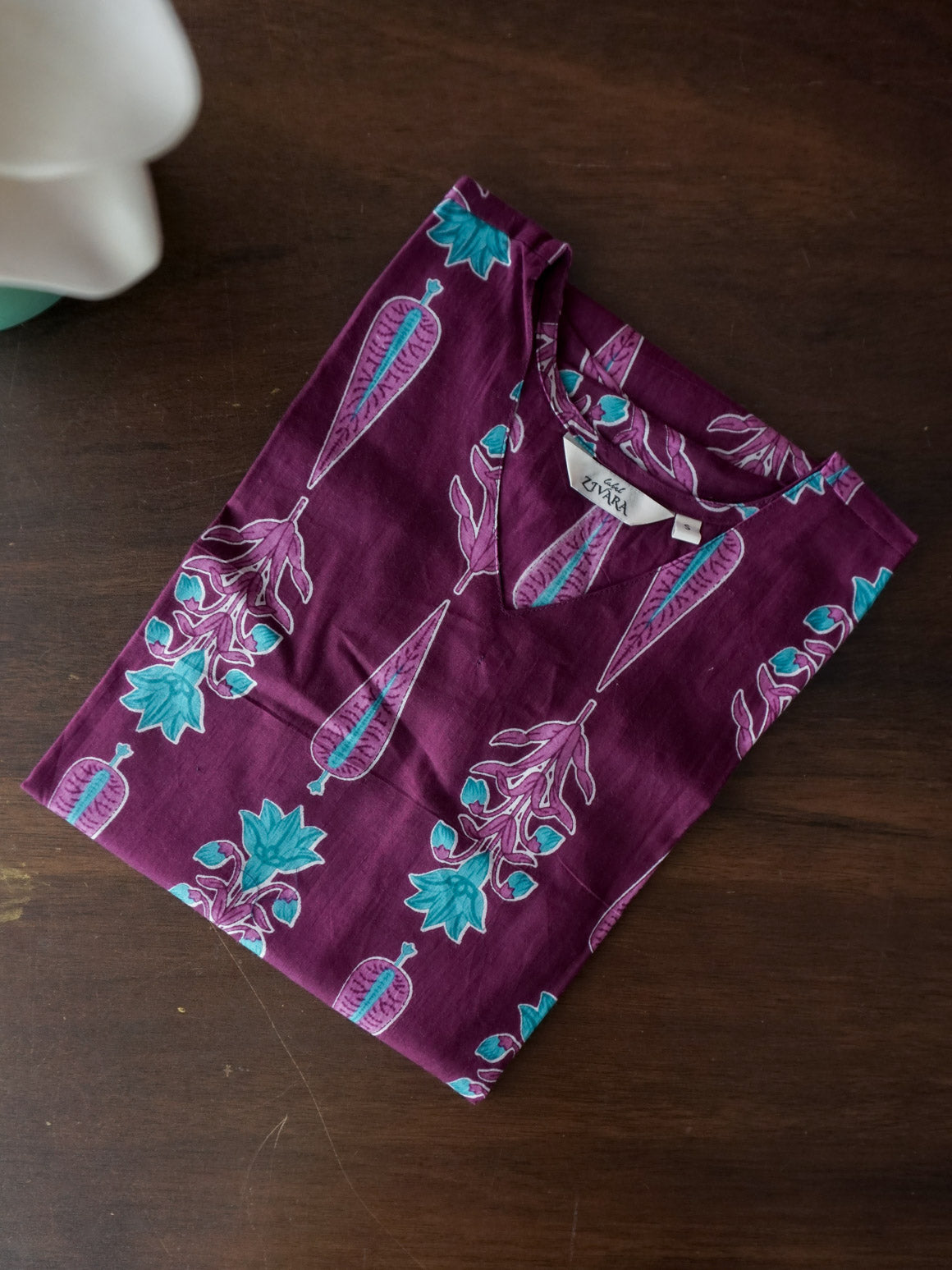 Mira -PURPLE PINE CONE BIG -Trending print cotton straight cut kurti for office wear - LABEL ZIVARA