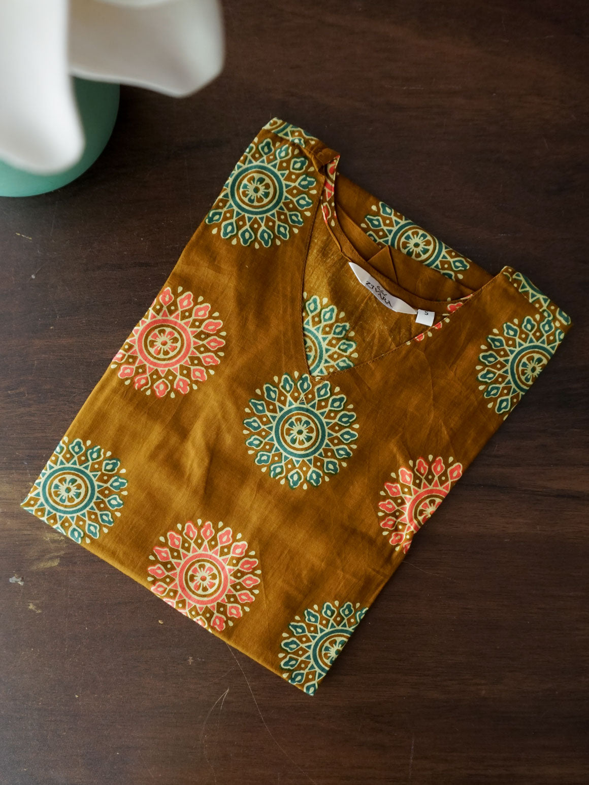 Mira -BROWN BLOCK PRINT -Trending print cotton straight cut kurti for office wear - LABEL ZIVARA