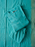 PREORDER - SUHASINI - OCEAN BLUE OFFICE WEARS- HANDLOOM COTTON- SALWAR SUIT WITH DUPATTA - LABEL ZIVARA