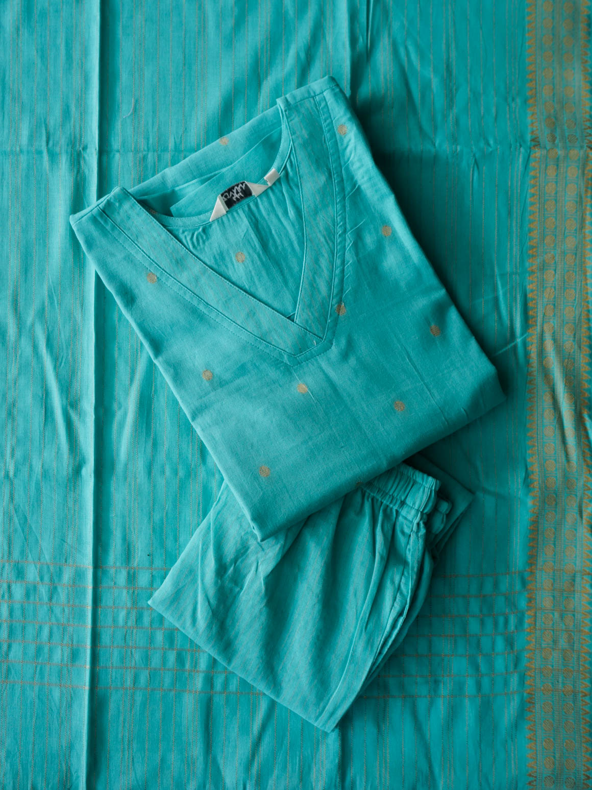 PREORDER - SUHASINI - OCEAN BLUE OFFICE WEARS- HANDLOOM COTTON- SALWAR SUIT WITH DUPATTA - LABEL ZIVARA