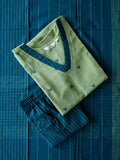 Preorder - Haasini - MINT GREEN AND DARK BLUE  OFFICE WEARS- HANDLOOM COTTON- SALWAR SUIT WITH DUPATTA - LABEL ZIVARA