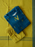 PREORDER -VISHRUTHI - INK BLUE AND YELLOW - OFFICE WEARS- HANDLOOM COTTON- SALWAR SUIT WITH DUPATTA - LABEL ZIVARA