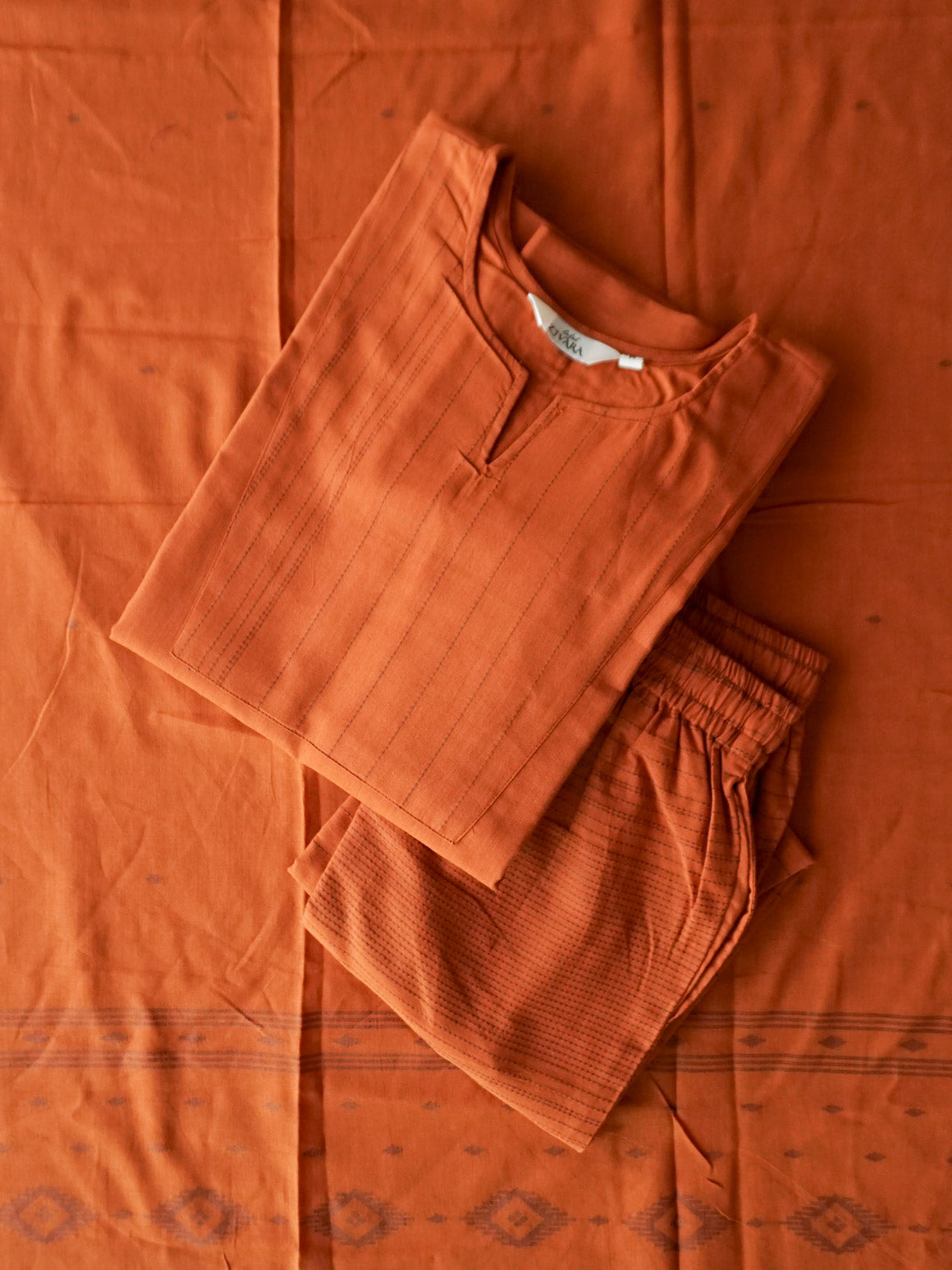 PREORDER - Akshara - Earthy ORANGE  OFFICE WEARS- HANDLOOM COTTON- SALWAR SUIT WITH DUPATTA - LABEL ZIVARA