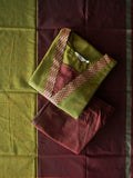PREORDER - MEENAKSHI - OLIVE GREEN + MAROON  - OFFICE WEARS- HANDLOOM COTTON- SALWAR SUIT WITH DUPATTA - LABEL ZIVARA